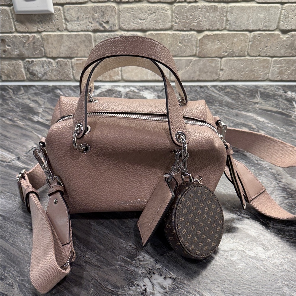 Calvin Klein Taupe Leather Satchel